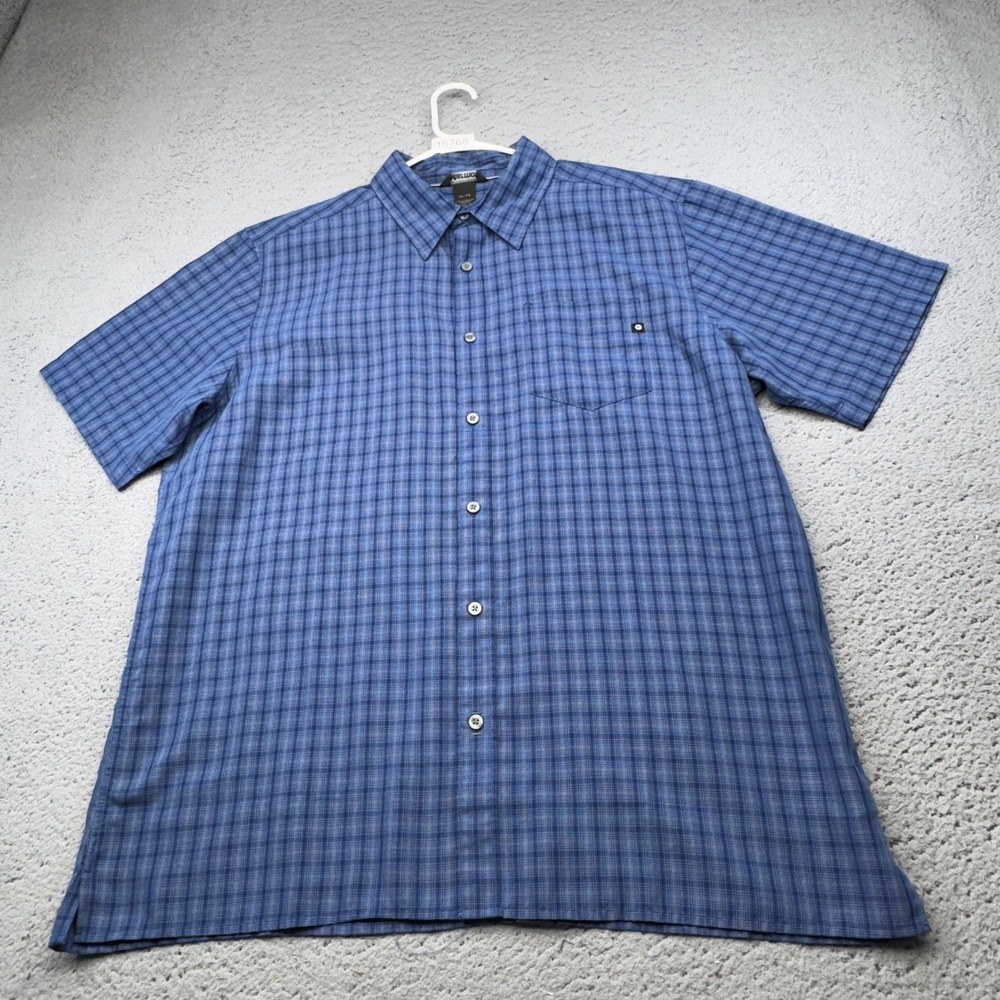 Marmot Shirt Mens XL Blue Plaid Short Sleeve Button-Up Woven Pockets Casual